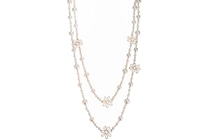 Winssigma Simulated Pearl Strand Layered Necklace for Women, Multi Strand Long Necklace, Dainty Sweater Necklace for Party Costume Jewelry