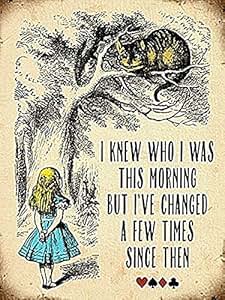 morning alice wonderland knew cat cheshire plaque metal sign