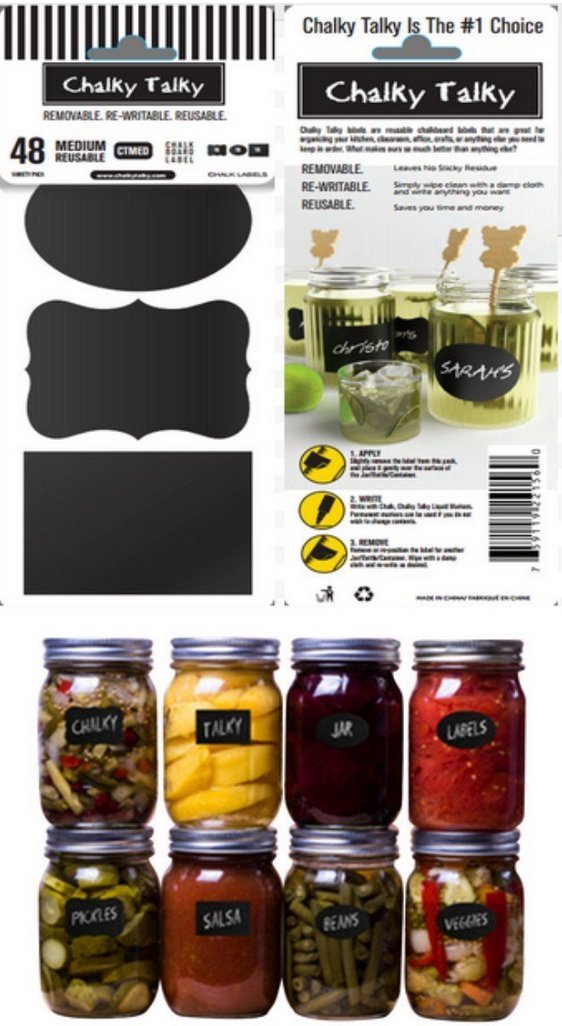 Chalky Talky Variety Mason Chalkboard Labels, 48 Reusable Labels For Jars - Erasable & Waterproof