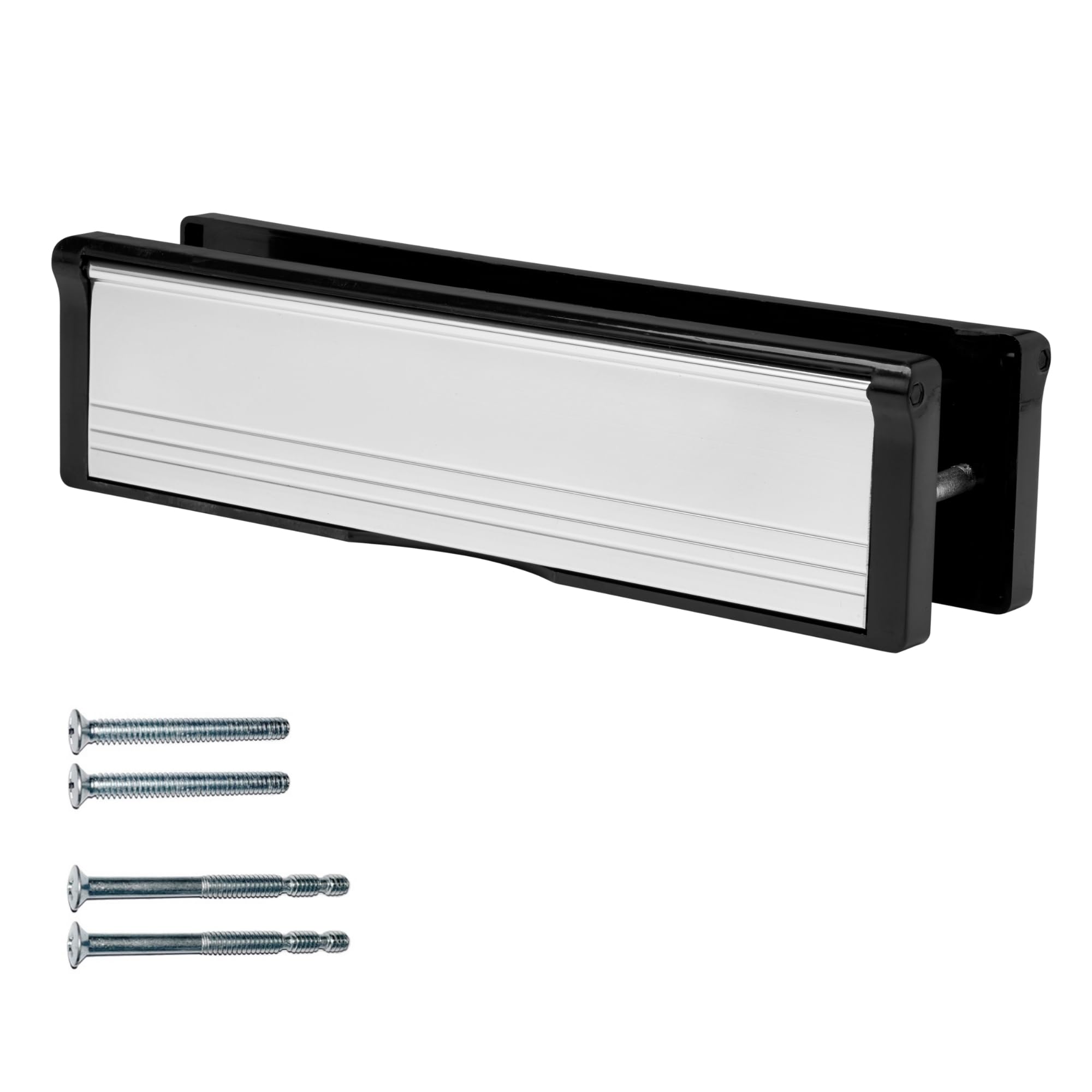 Keypak 10.62" (27cm) Door Letterbox โ Adjustable Letter Box for UPVC Composite Timber Doors, Fits 20โ40mm Doors, Anti-Snap Flap, Internal Draught Excluder (Black/Polished Silver)