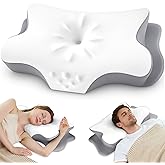 Cervical Neck Pillow for Pain Relief – Ergonomic Memory Foam Pillow for Side Sleeper Contour Orthopedic Bed Pillow for Neck Support with Cooling Cover – Ideal Christmas Birthday Gift for Women Men