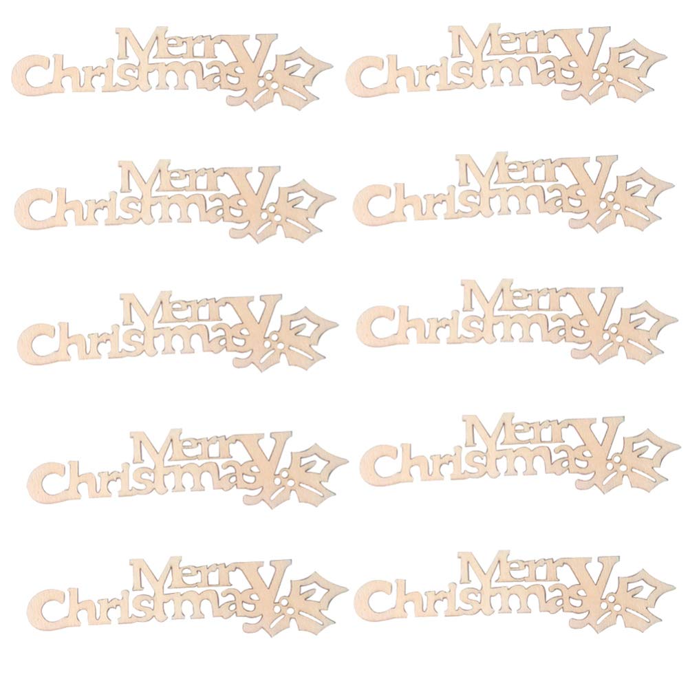 Amosfun 20pcs Merry Christmas Wooden Cutout Unfinished Wood Letter Piece Slice Embellishment for DIY Scrapbooking Xmas Sewing Crafts