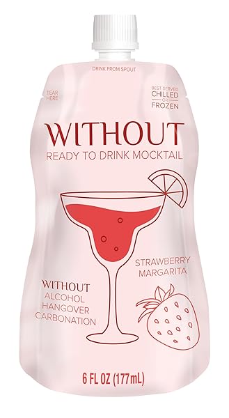 WITHOUT READY TO DRINK STRAWBERRY MARGARITA MOCKTAIL, ZERO PROOF, NON-ALCOHOLIC, MIXER, CELEBRATION, PARTY, FROZEN OR CHILLED