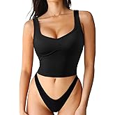 SUUKSESS Women Sweetheart Neckline Longline Sports Bra Padded Basic Workout Crop Tank Top