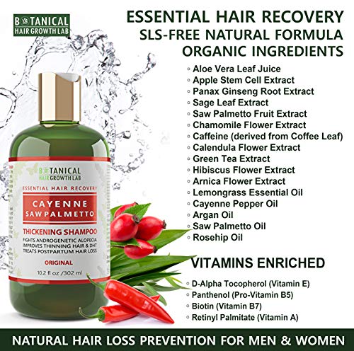 Botanical Hair Growth Lab Cayenne - Saw Palmetto Hair Loss Shampoo DHT Blocker For Hair Thinning Prevention Alopecia Postpartum 10.2 Fl Oz