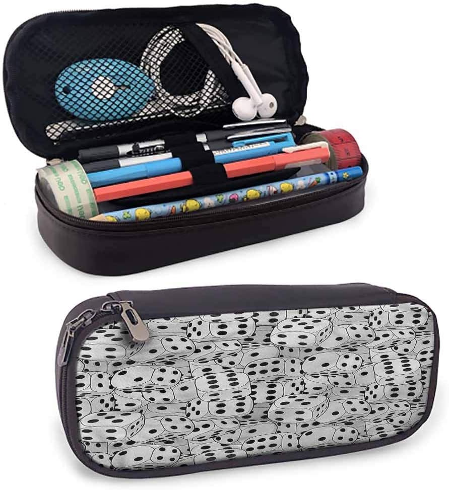 Casino Pencil Cases for Teen Girls Jumbled Monochrome Dices Zippered Pen Case Stationery Bag Smooth Surface