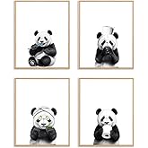 Boat Wades Funny Bathroom Panda Wall Art Prints Set of 4, Animal Bathroom Decor, Cute Panda Animal Posters Pictures Wall Decor for Bath Room Washroom Restroom Toilet, 8x10 Unframed