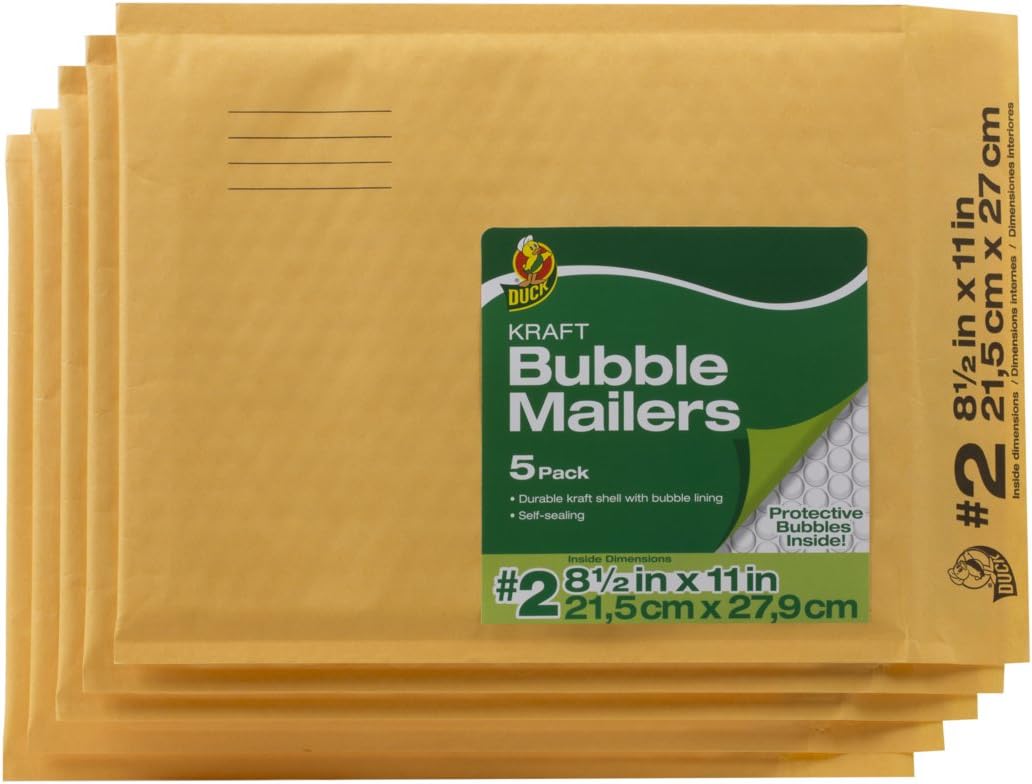 Duck Brand Kraft Bubble Mailers, 2-8.5 x 11 Inches, 5-Pack (284692) : Padded Envelopes : Office Products