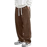 JMIERR Mens Corduroy Pants Casual Baggy Pants Wide Leg Loose Fit Joggers Sweatpants Elastic Waist Drawstring with Pockets