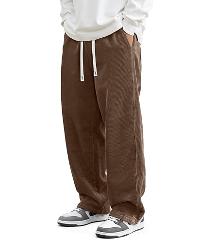 SOLY HUX Men's Corduroy Pants Casual Drawstring Elastic Waist