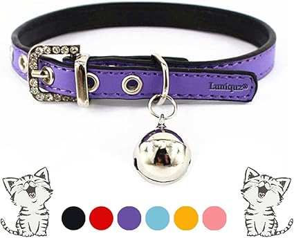 Luniquz Collier Réglable En Cuir Doux Avec Clochette Collier Chat Pour Chat Chaton Chiot Petit Chien 22cm 27cm Violet