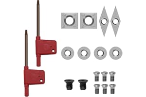 IMOTECHOM 8-Pieces Carbide Cutters Inserts Set with 4pcs Screws and Hex Key for Wood Lathe Turning Tools (14mm Square, 12mm and 12mm Round, 31x10mm Diamond with sharp point)