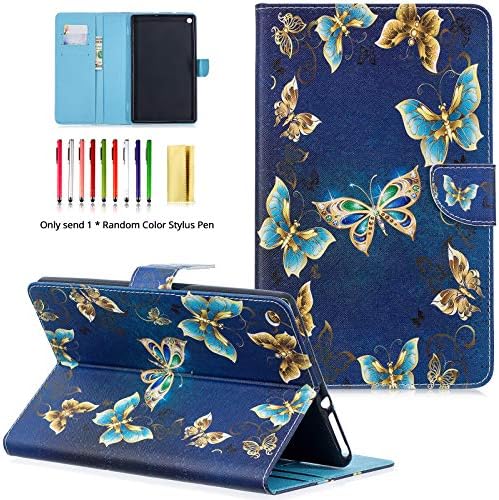 LittleMax Fire HD 10 Case, Colorful Synthetic Leather Kickstand Soft TPU Protective Magnetic Closure Smart Cover for Amazon Kindle Fire HD 10.1 Inch 7th Gen & 5th Gen -6 Golden Butterfly