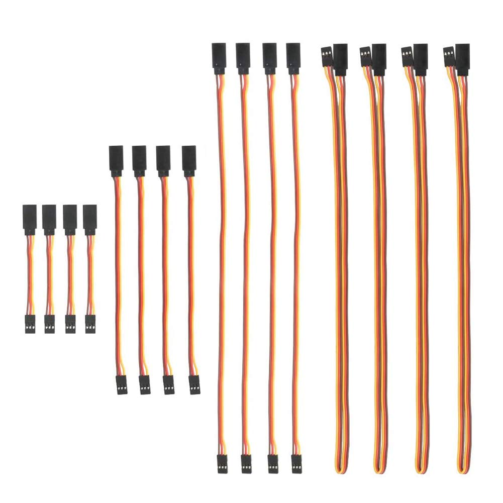 YIXISI 16 PCS JR Style Servo Extension, Servo Cables, 3-Pin Extension Cable 22AWG 60 Cores Wire, for Remote Control Aircraft (3"/6"/12"/20")