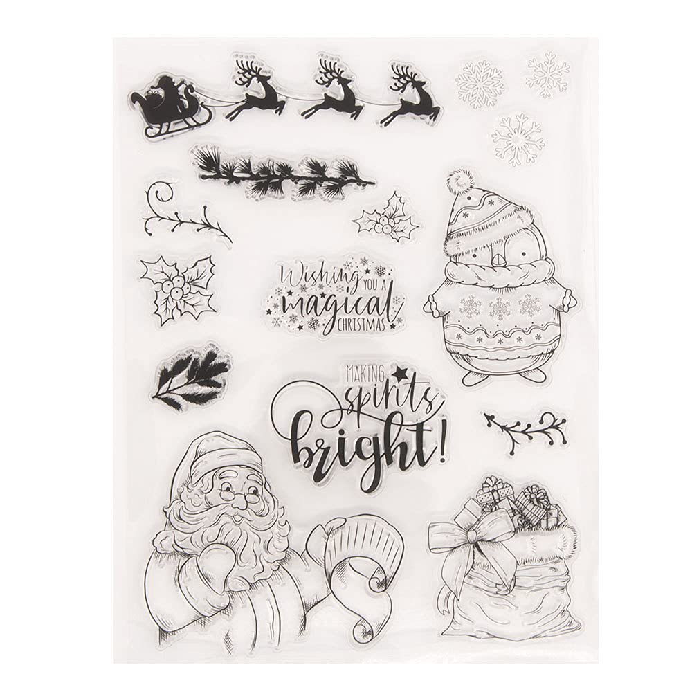 arriettycraft Santa Clause Christmas Sleigh Snowflakes Penguin Rubber Stamps Clear Stamps for Christmas Card Making Decoration and DIY Scrapbooking Crafts