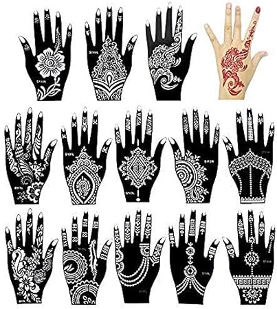 Amazon Co Jp Erichbody インド ヘナ タトゥーステンシルセット 14点 女性用 女の子 手 指 ボディペイント テンポラリー タトゥーテンプレート X 10 5 Cm ドラッグストア