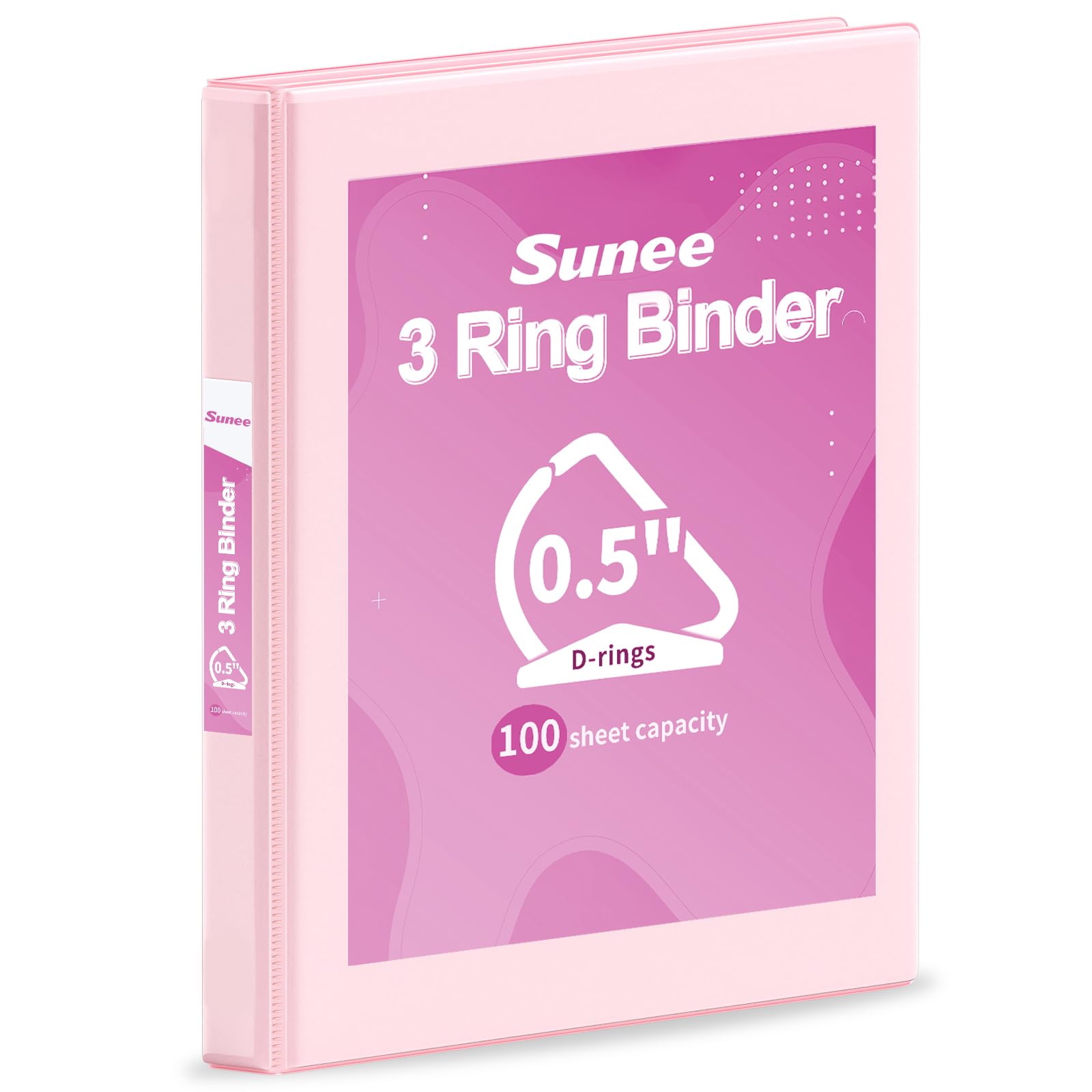 Photo 1 of SUNEE 3 Ring Binder, 1/2 Inch D Ring, Clear View PVC-Free (Fit 8.5x11 Inches) for School or Office, Pink, 1 Pack