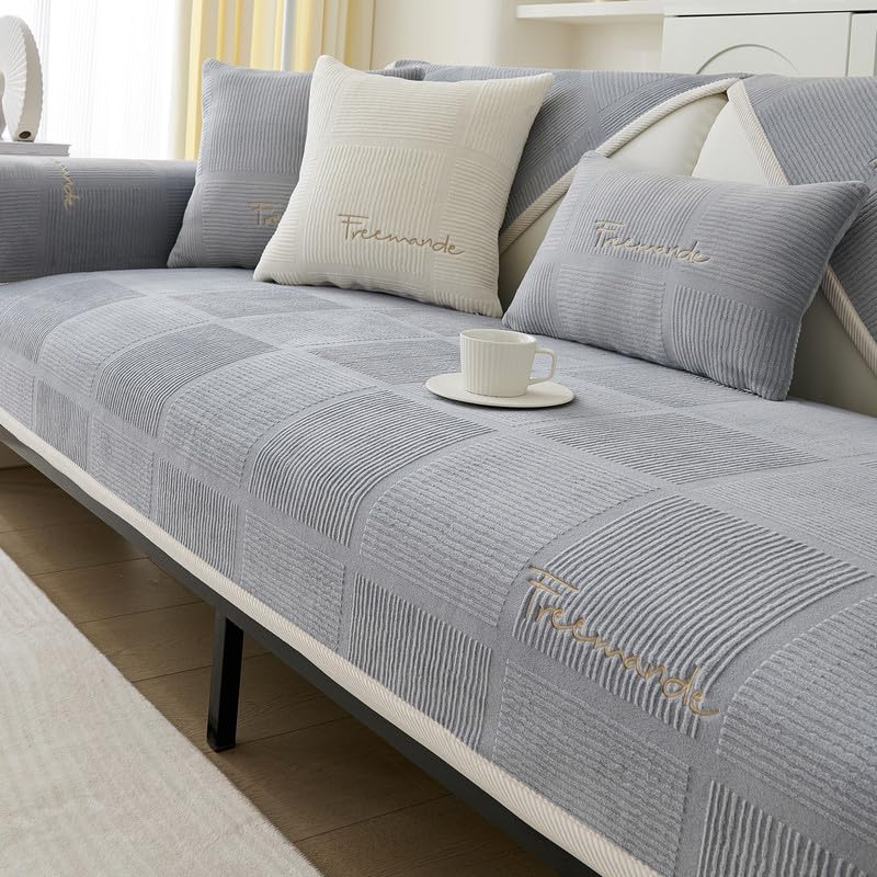 GKXLH Soft Milk Fleece Sofa Covers Washable - New Sofa Cushion Covers, Non-Slip Sofa Cover 1 2 3 Seater Couch Covers for Sectional Sofa, Sofa Slipcovers L Shape Furniture Protector (Grey, 70x180cm)