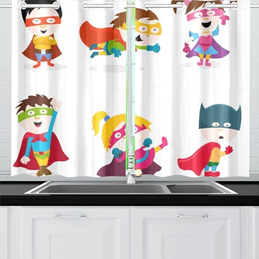 Zemivs Superhéroe Super Kid Boys Girls Cartoon Cortinas de Cocina
