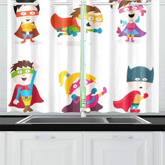 Zemivs Superhéroe Super Kid Boys Girls Cartoon Cortinas de Cocina