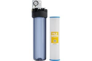 20" BB 1 Stage Whole House Water Filter System 1" Ports Clear Filter Housing + Pressure Gauge w/ 50-Micron Pleated Polypropyl