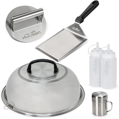 HULISEN Smashed Burger Kit with Press Spatula Basting Cover Griddle Kit