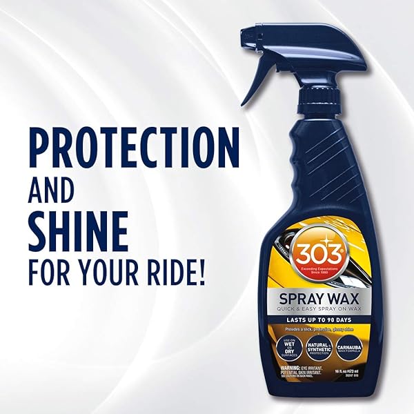 303 SPRAY WAX – QUICK AND EASY SPRAY ON CAR WAX – LASTS UP TO 90 DAYS – USE ON WET OR DRY SURFACES – NATURAL AND SYNTHETIC PROTECTION – CARNAUBA WAX FORMULATION, 16 FL. OZ, BLUE