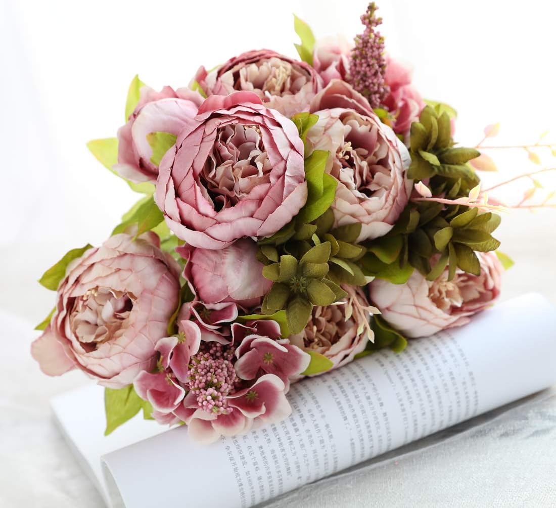 Veryhome Vintage Artificial Peony Silk Flowers Bouquets Wedding Decoration Home Table Kitchen Office Garden Bridal Greenery Plants (Cameo Brown Bud) - Image 3