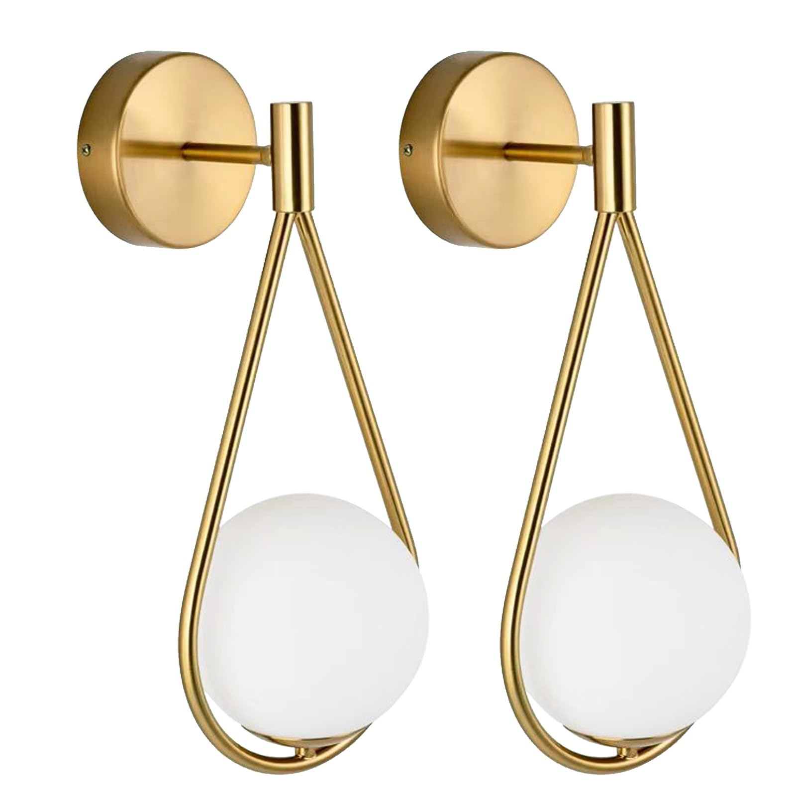 Photo 1 of Mid-Century Modern Wall Sconces Set of 2, Gold Wall Sconce with Milky White Glass Globe Shade, Brushed Brass Globe Wall Light for Bathroom Bedroom Hallway