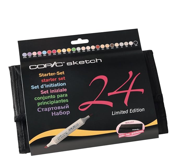 COPIC sketch 24 Stück Marker Zeichenset mit Federmäppchen