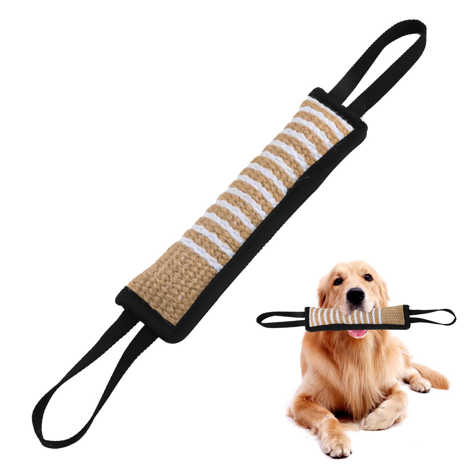 AIEX 1 Piece Black Dog Tug Toy Dog Bite Tug Dog Training Bite Pillow Jute Bite Pillow Dog Training Toy with 2 Handles for Training Pup Small Medium Large Dogs Play Indoor or Outdoor