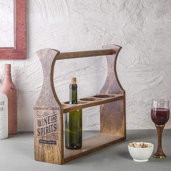 Genuine Decor Wooden Beer Tray 4 Bottle Holder Bar with
