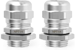QCQIANG 2pcs NPT1/4" Stainless Steel Waterproof Cable Gland with Nut, Adjustable 3-6.5mm Cable Gland Protectors