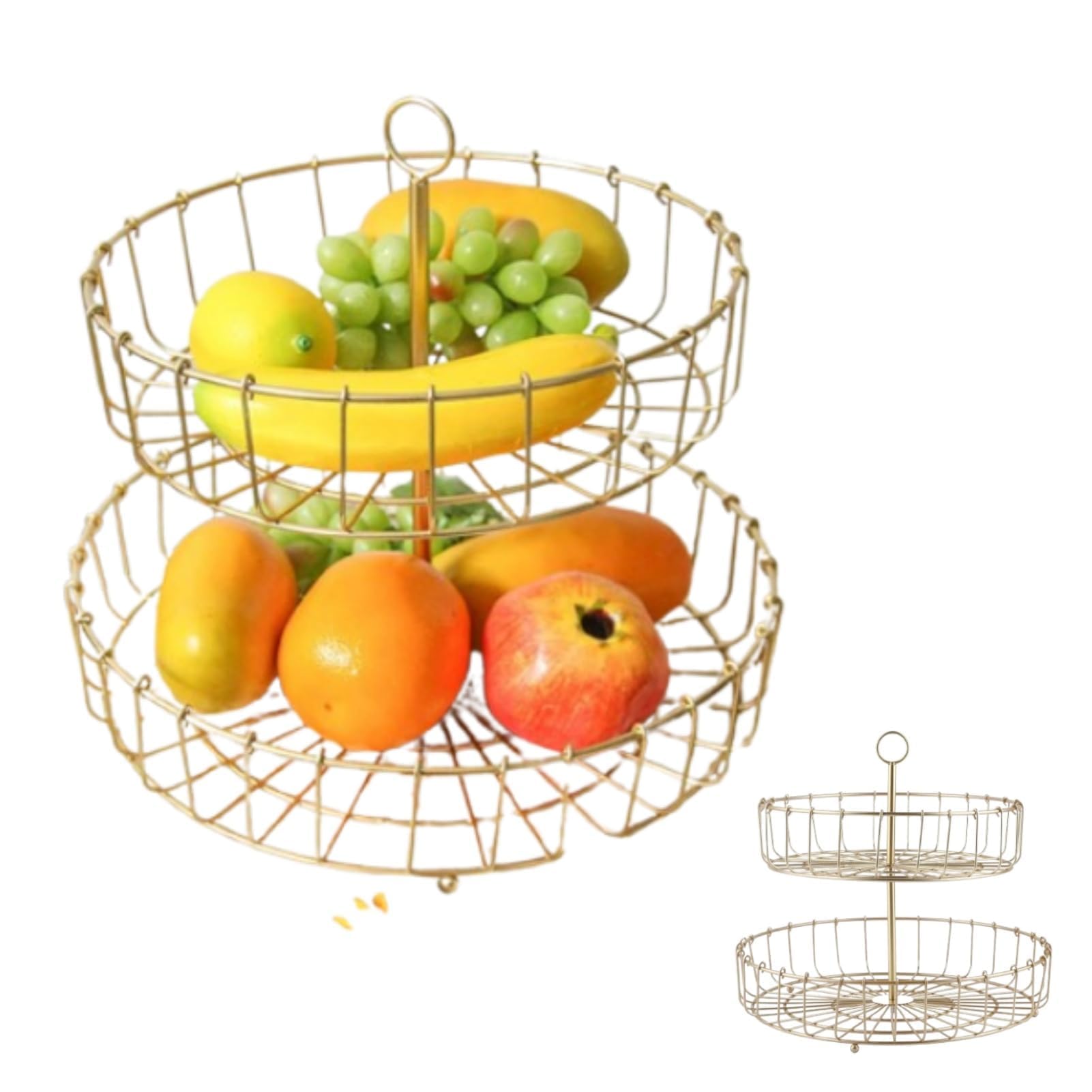 Cyrank 2 Tier Metal Fruit Basket, Fruit Basket Holder Counter Top Fruit Stand Bowl Storage Detachable Metal Storage Holder for Storing and Organizing Fruit Vegetables Eggs Breads