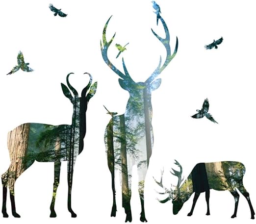 Wskrzs Etiqueta De La Pared Efecto Bosque Ciervos Tatuajes De