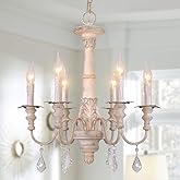 OSAIRUOS French Country Candle Style Chandelier, Handmade White Distressed Wood Lighting Ceiling Light Fixture Pendant Lamp C
