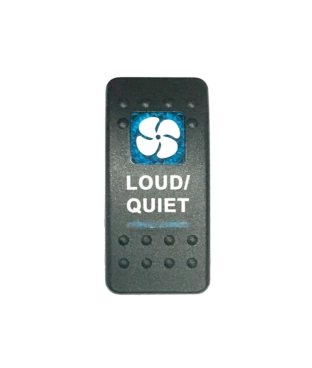 Euro Rocker Switch Cover with Text, Black with Blue Lens. Contura II, Fits Carling, Cole Hersee, Blue seas
