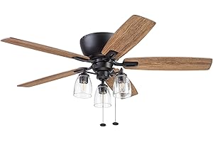 Prominence Home Arthur, 52 inch Industrial Farmhouse Flush Mount LED Ceiling Fan with Light, Pull Chain, Three Mounting Options, Dual Finish Blades, Reversible Motor - 51486-01 (Espresso)