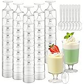 Slomg 80 Pack 5 oz Plastic Dessert Cups with Spoons, Disposable Goblet Parfait Pudding Jello Shooter Cups for Party Serving, Clear to Go Fruit Ice Cream Bowls for Yogurt Trifle Mousse Snack Appetizer