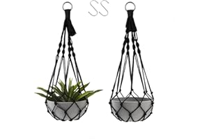 Artilady Black Plant Hanger Macrame Hanging Planter for Indoor Boho Plants Holder with Hooks Hanging Plant Basket Outdoor Window Wall Plants Home Decor