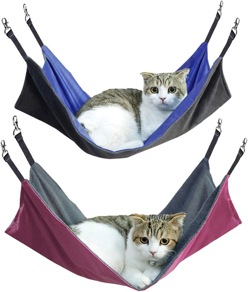 Petneces Cat Hammock Waterproof Oxford Fabric Cage Bed Hanging Mat for Little Animal - 2 in 1 Summer&Winter - Easy to Attach to a Cage (blue+rose)