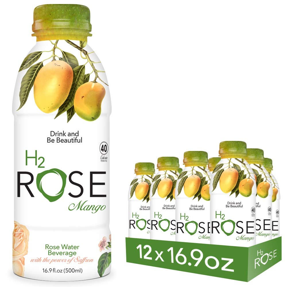 H2rOse - Rose Water Beverage with the Power of Saffron – Healthy Alternative to Sodas & Sports Drinks - All Natural, Gluten Free, Non-GMO, Vegan w/ Added Benefits - 16.9 Oz, 12 Pack (Mango): Grocery & Gourmet Food
