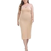 Vlazom Women's Plus Size Full Slip Dresses Adjustable Spaghetti Strap Under Dresses Long Nightgown V-Neck Cami Dress