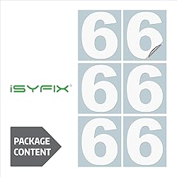 iSYFIX White Vinyl Number 6 (Six) Stickers - 6 Pack