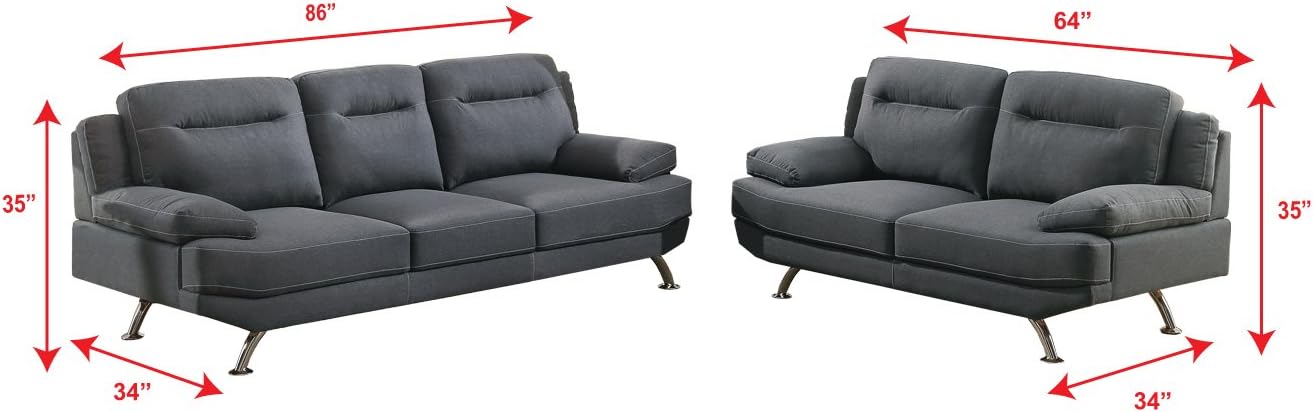 Amazon Com Poundex Bobkona Danville Linen Like 2 Piece Sofa And Loveseat Set Blue Grey Furniture Decor
