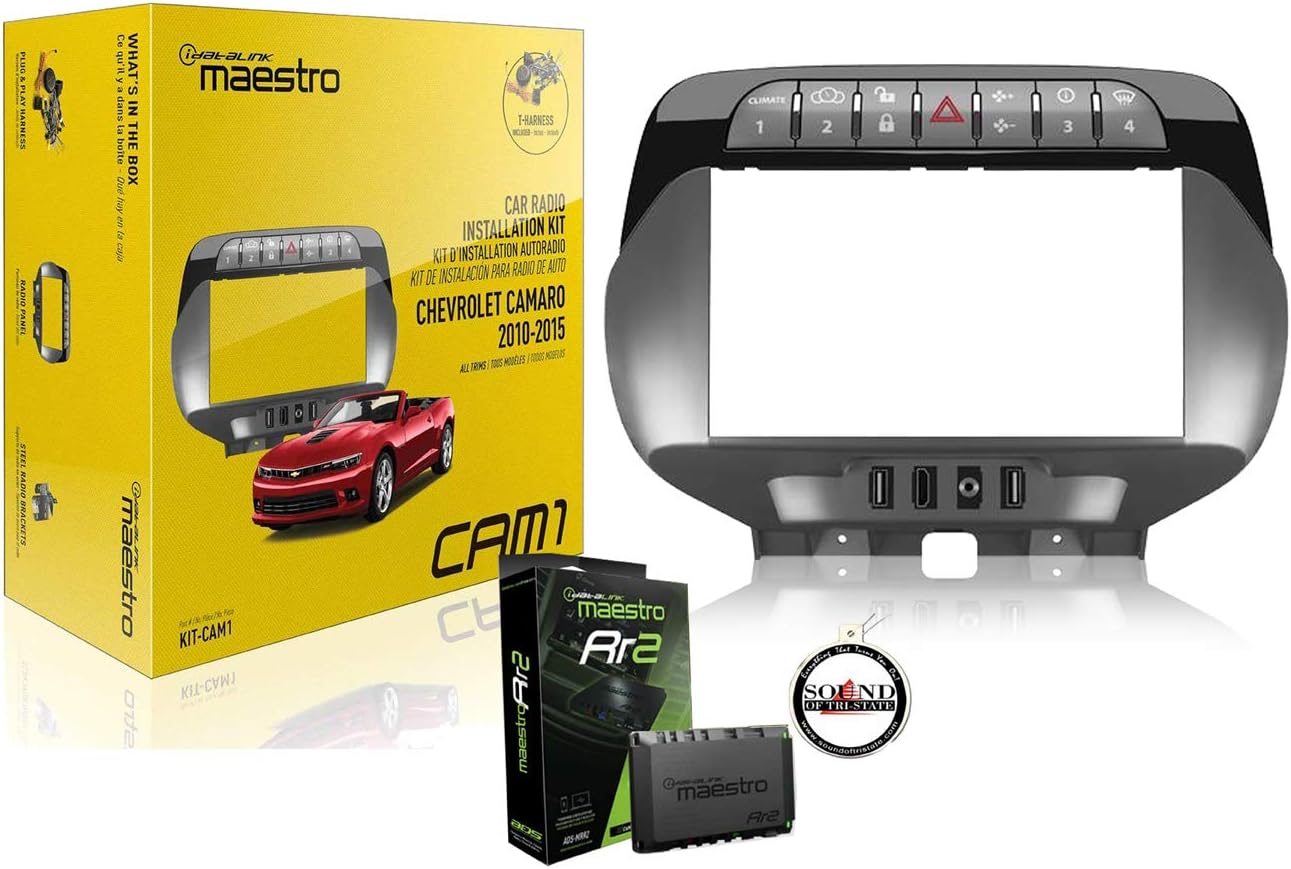 ADS Maestro KIT-CAM1 Dash Kit and T Harness for Select 2010-15 Chevrolet Camaro (Gray/Black) + ADS-MRR2 Interface Module with Sound of Tri-State Car Freshener Bundle