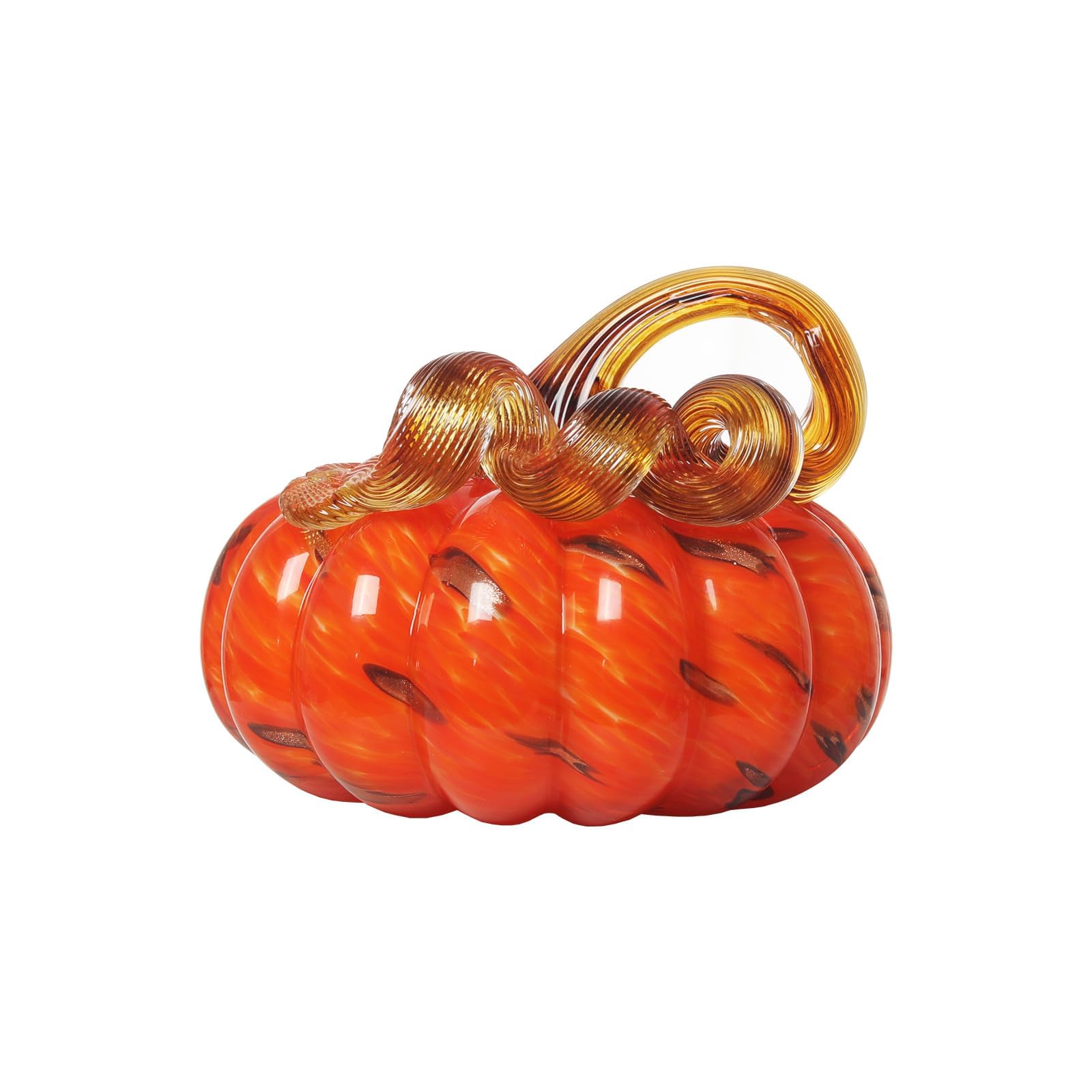 LONGWIN Hand Blown Glass Orange Pumpkin Figurines 4.9 x 3.8 Inch Crystal Fake Pumpkin Collectible Figurine Home Decorations for Tabletop Hallowee