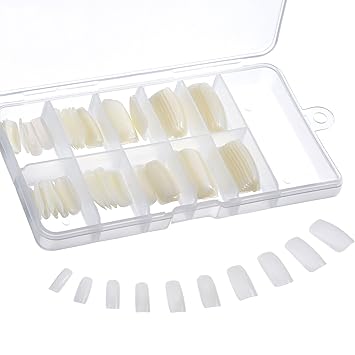 500 Stücke Acryl Künstliche Gefälschte Falsche Nägel Kunst Tipps mit Box für Damen Mädchen (100 Stück, Transluzent Natürlich 