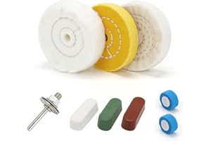 SCOTTCHEN 3inch Buffing Polishing Wheel with 1/4" Shank for Drill, 3/8" Arbor Hole,Soft/Fine/Medium -3pcs,with Buffing Polishing Cutting Compounds 7.4 Oz.Kit,with 2 Pack Non-Woven Bandage