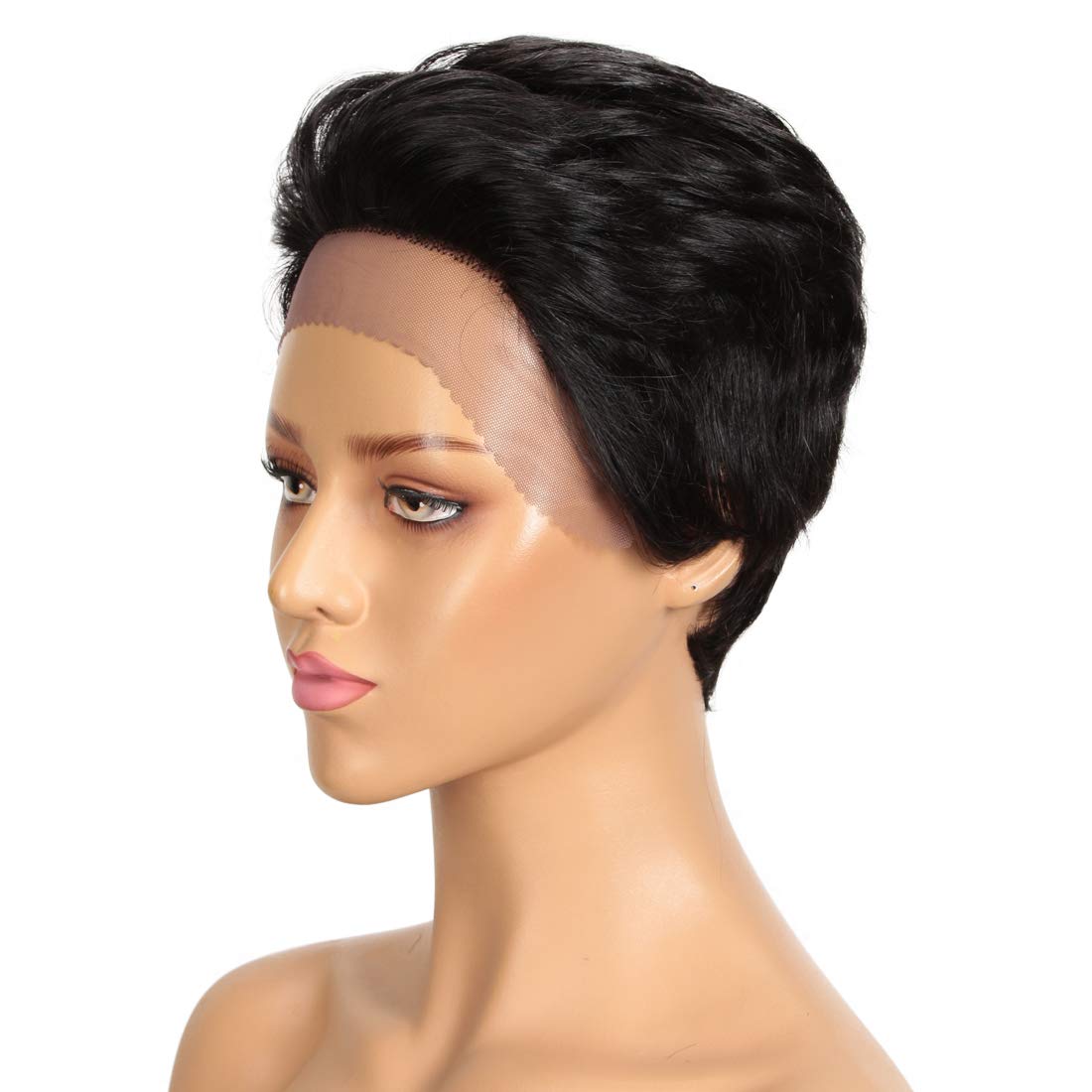 DÉBUT short lace front wigs human hair wigs Pixie wigs Brazilian Virgin Hair 9 inches 79g Natural Black